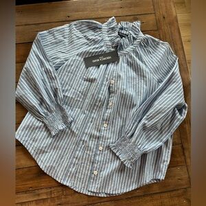NWT Veronica Beard Callisto Blue Striped Blouse XS